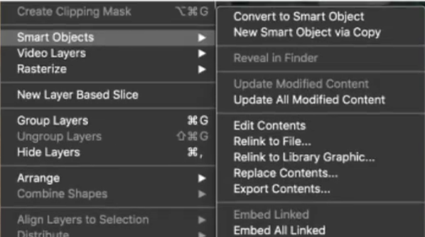 Which command in the Smart Objects submenu would you see to save the original file for the selected layer?